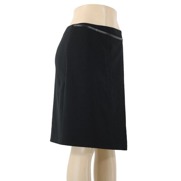 'S MaxMara Sz 6 Black Leather Trim Faux Wrap Triacetate Lined Polyester Skirt - Picture 4 of 16